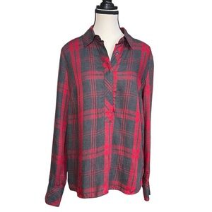 CAbi‎ Red and Gray Concealed Half Button Down Soft Tunic Sz. S